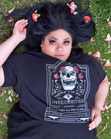 Here Lie My Insecurities Tee: Gothic Skull Graphic T-Shirt