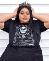 Here Lie My Insecurities Tee: Gothic Skull Graphic T-Shirt