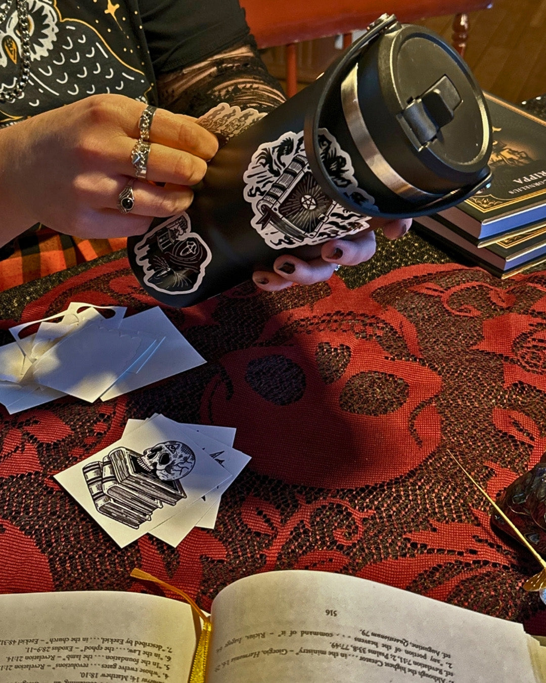 Skull & Stacks: White Vinyl Sticker