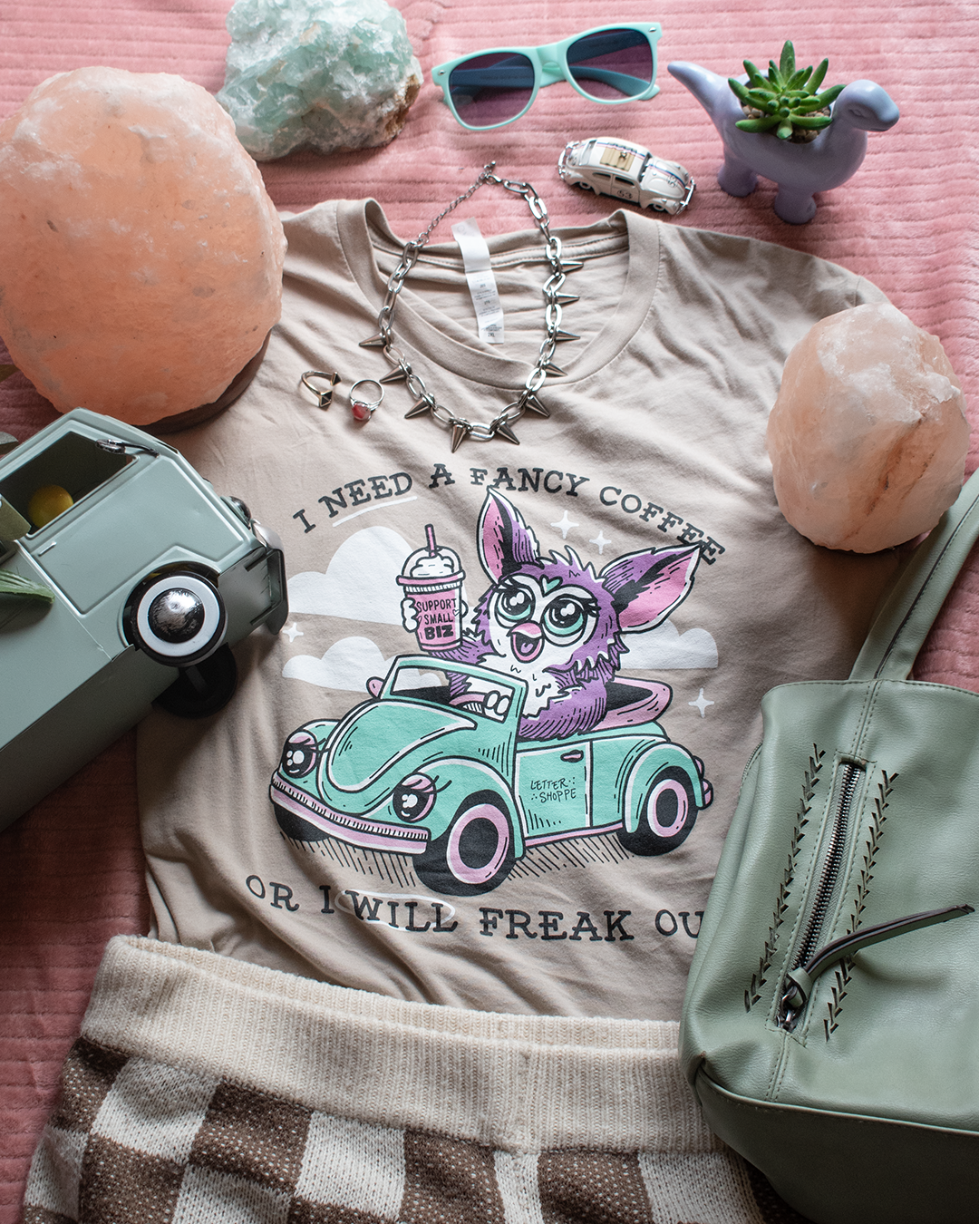 Furby Wants A Fancy Coffee: Tan Unisex Graphic Tee