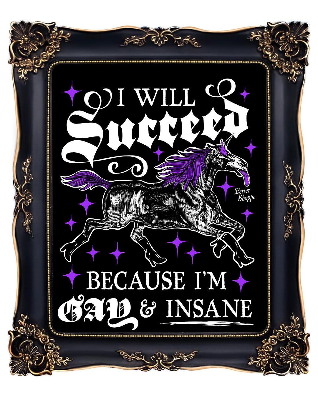 Gay & Insane Unicorn: Queer Pride Purple Print