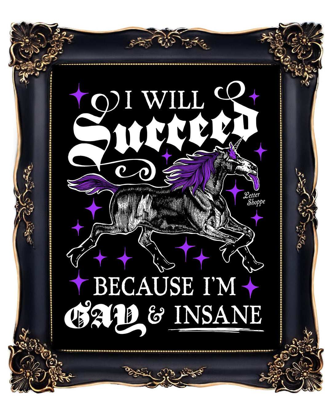Gay & Insane Unicorn: Queer Pride Purple Print