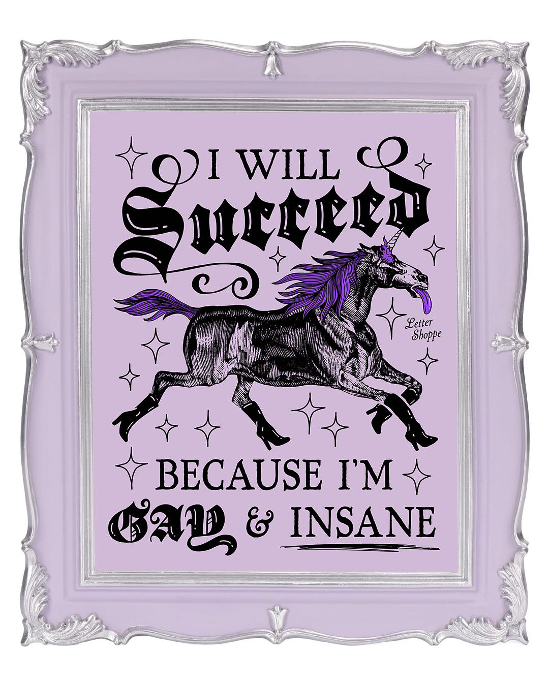 Gay & Insane Unicorn: Queer Pride Purple Print