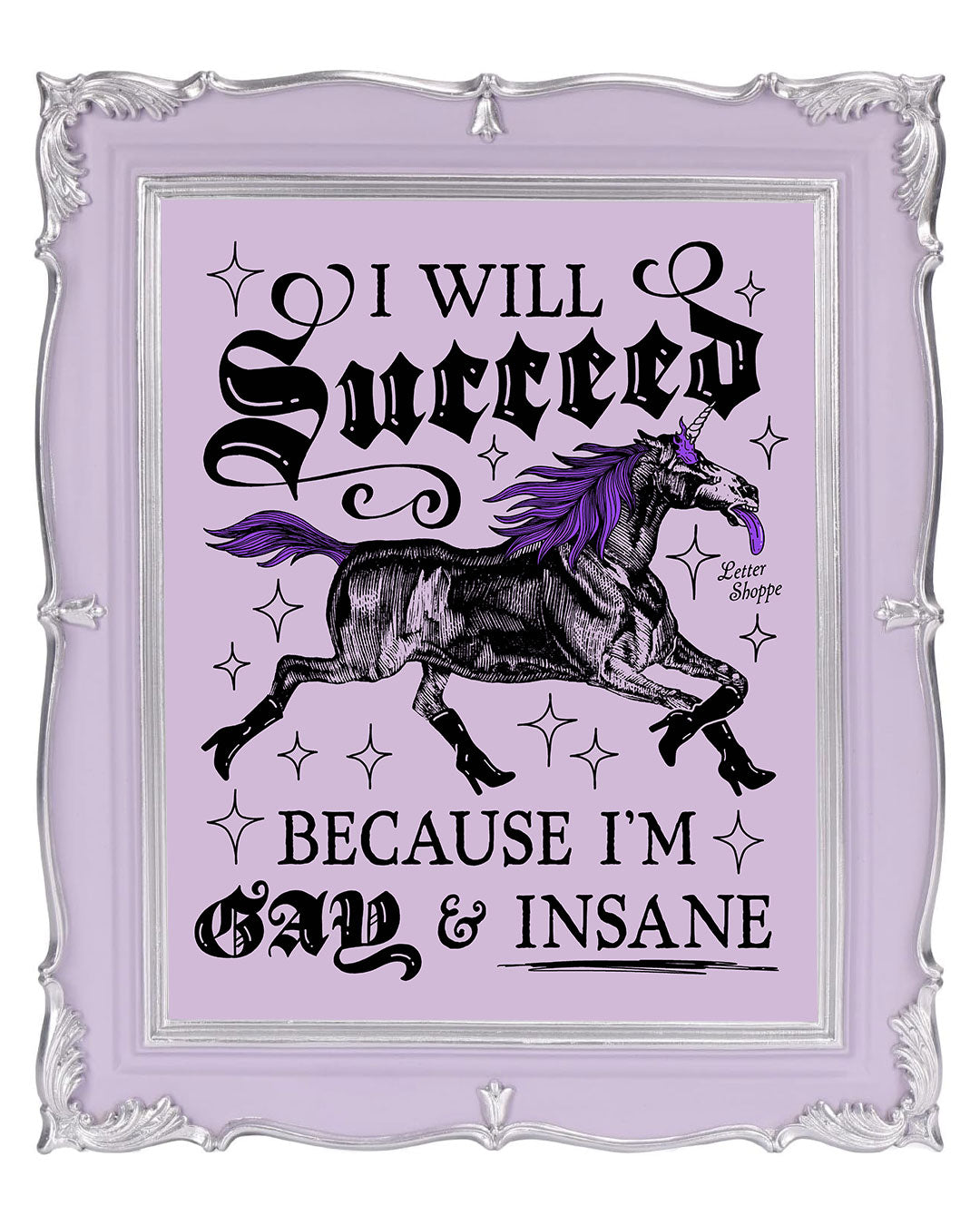 Gay & Insane Unicorn: Queer Pride Purple Print
