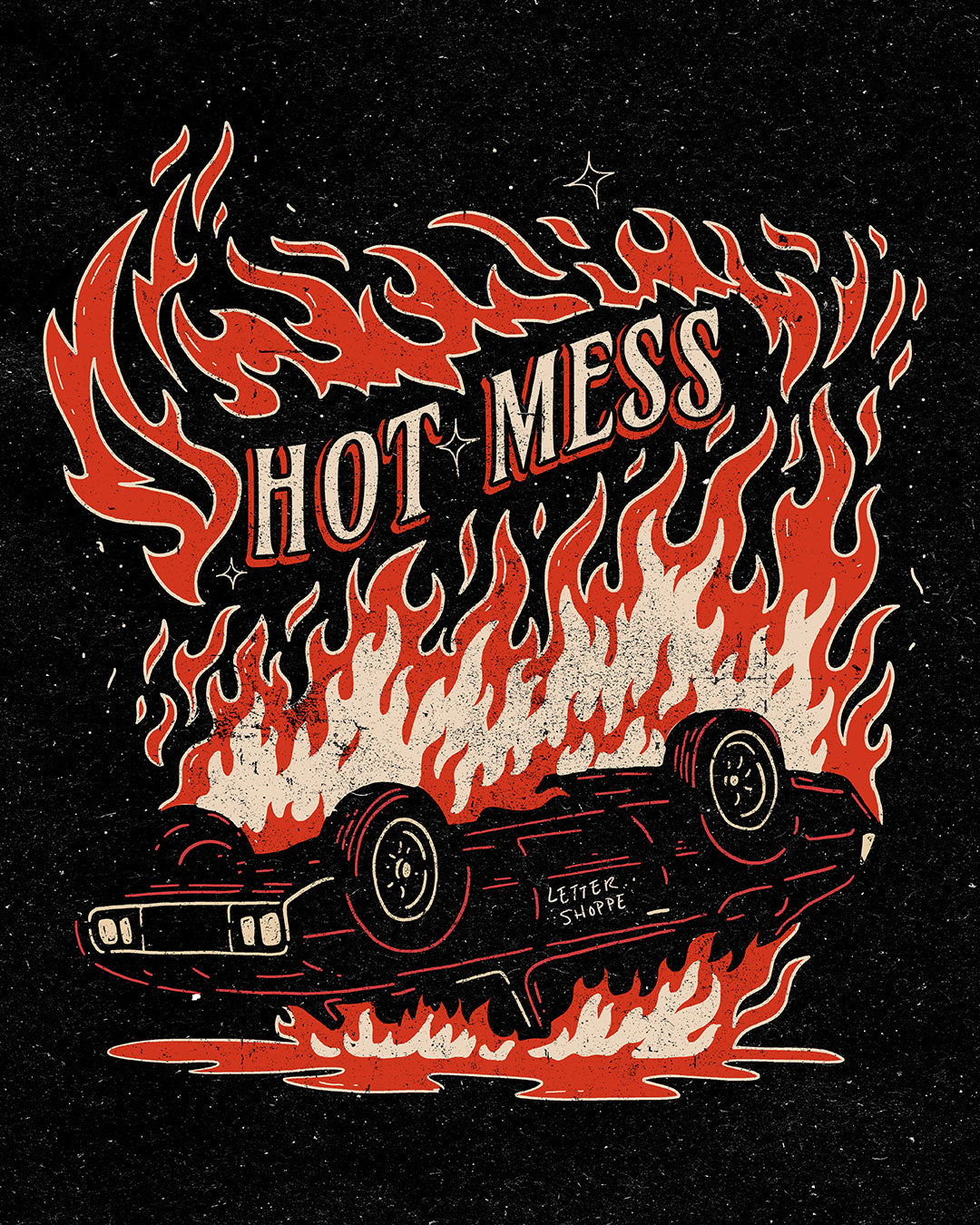 Hot Mess: Fiery Car Print