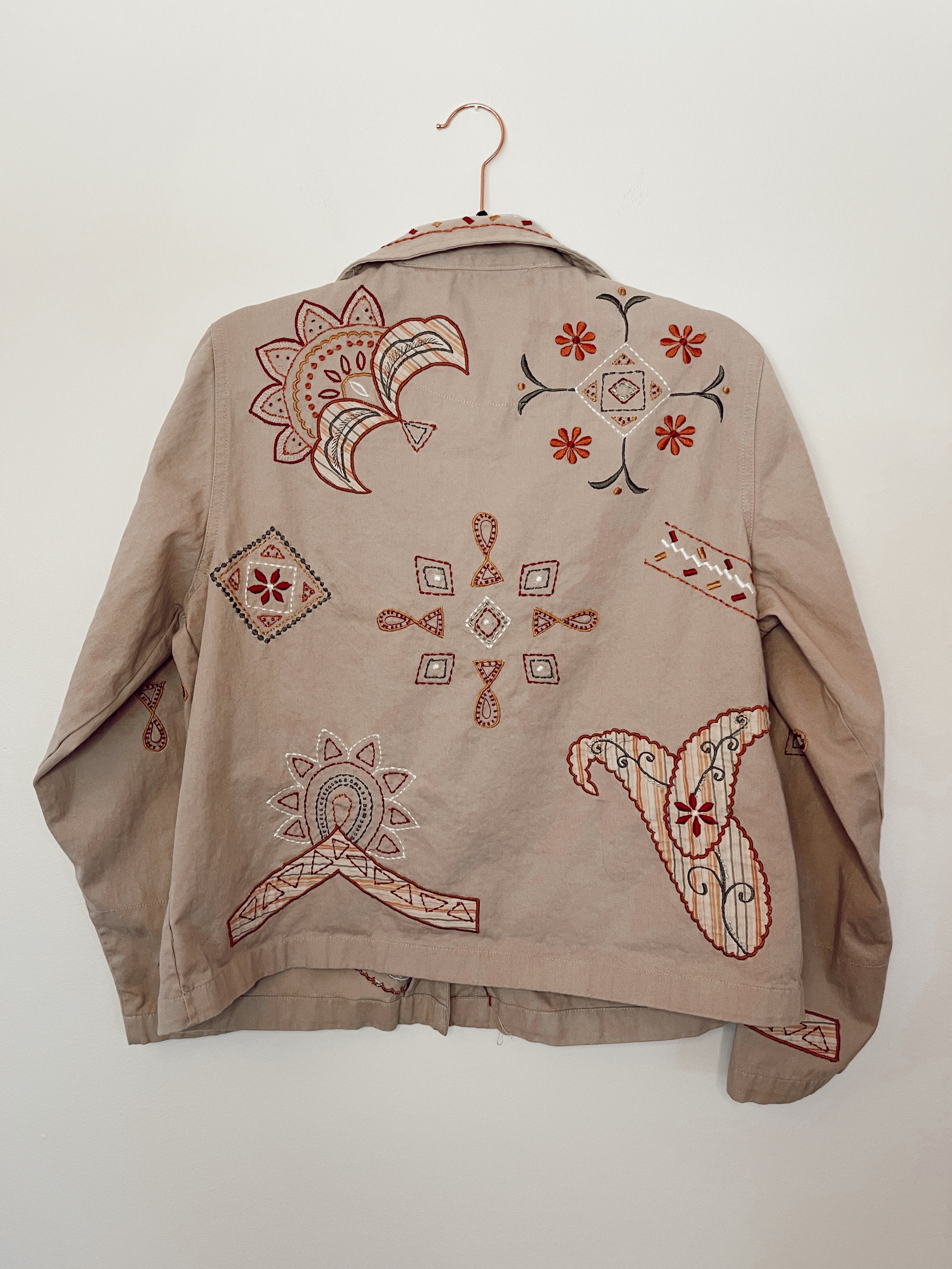 Cream Cotton Embroidered Jacket
