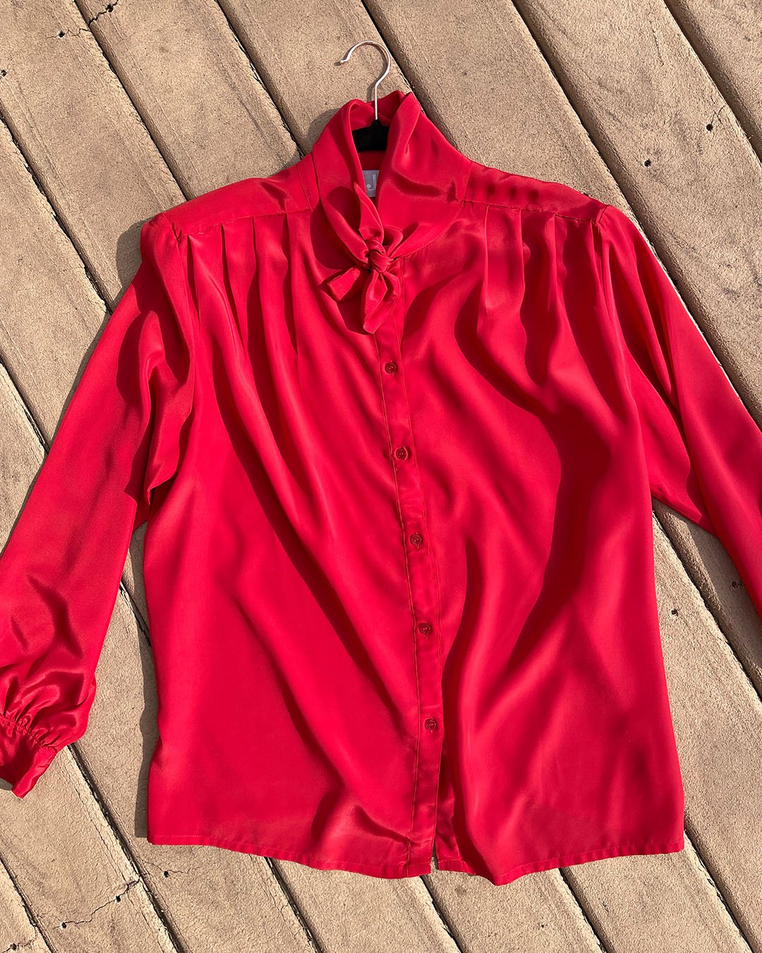XL - Red Bow Tie Button Down Blouse