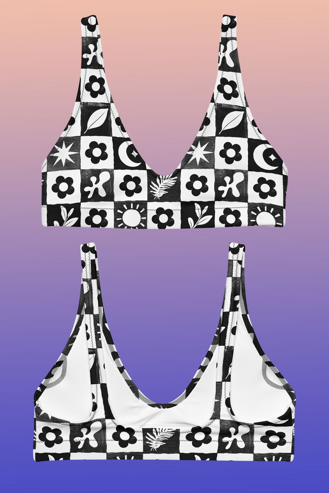 Checkered Garden Recycled Bikini Top