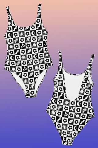 Checkered Garden One Piece Swimwear