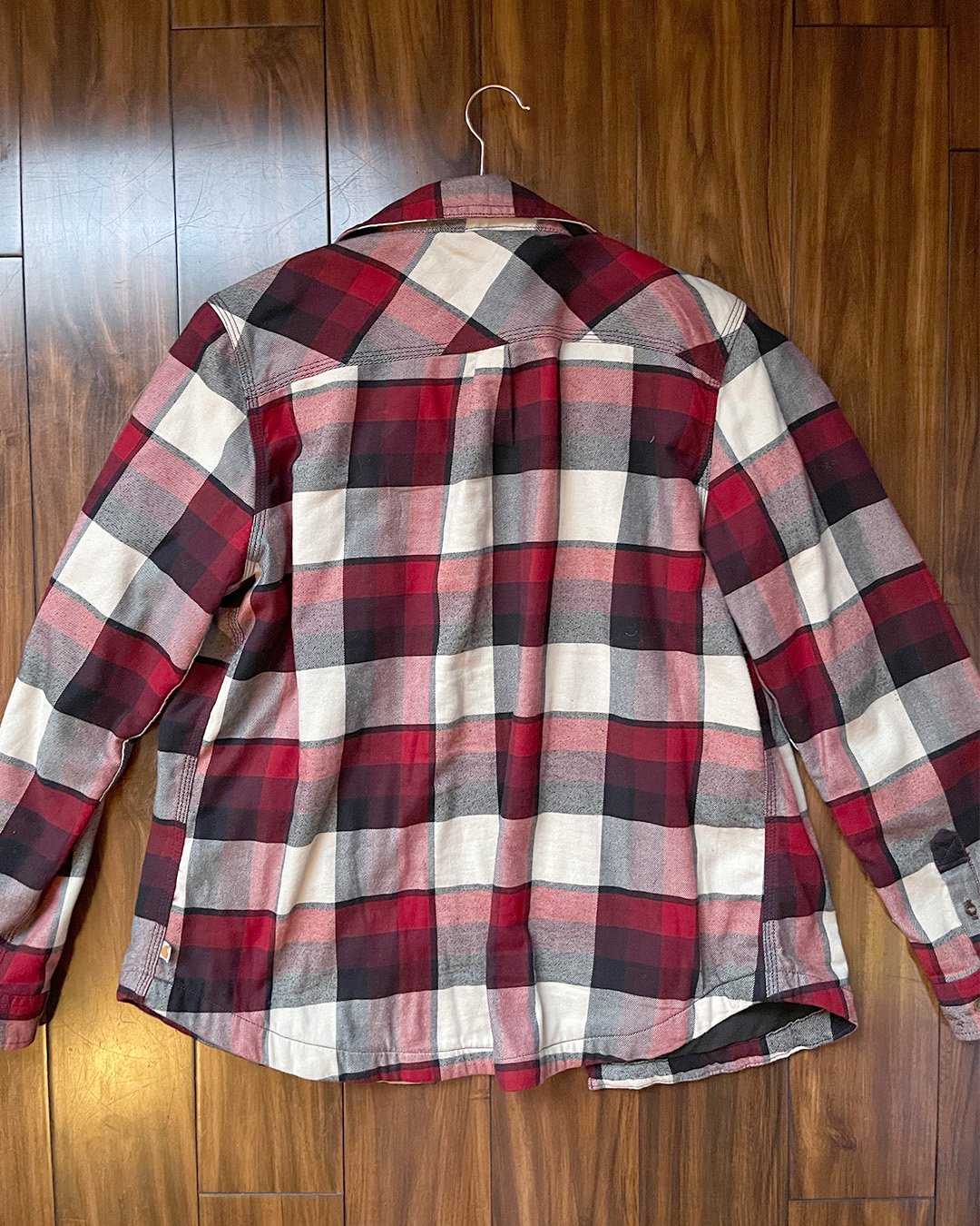 L - Red and White fleece-lined Flannel Jacket