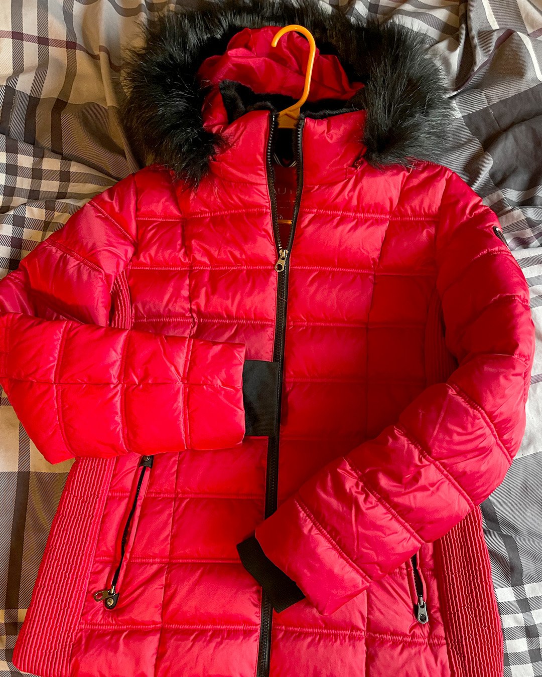 L - Red Hooded Insulated Puffer Jacket