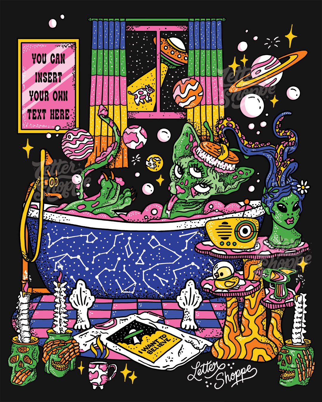 Alien Sphynx Bubble Bath Custom Text Poster