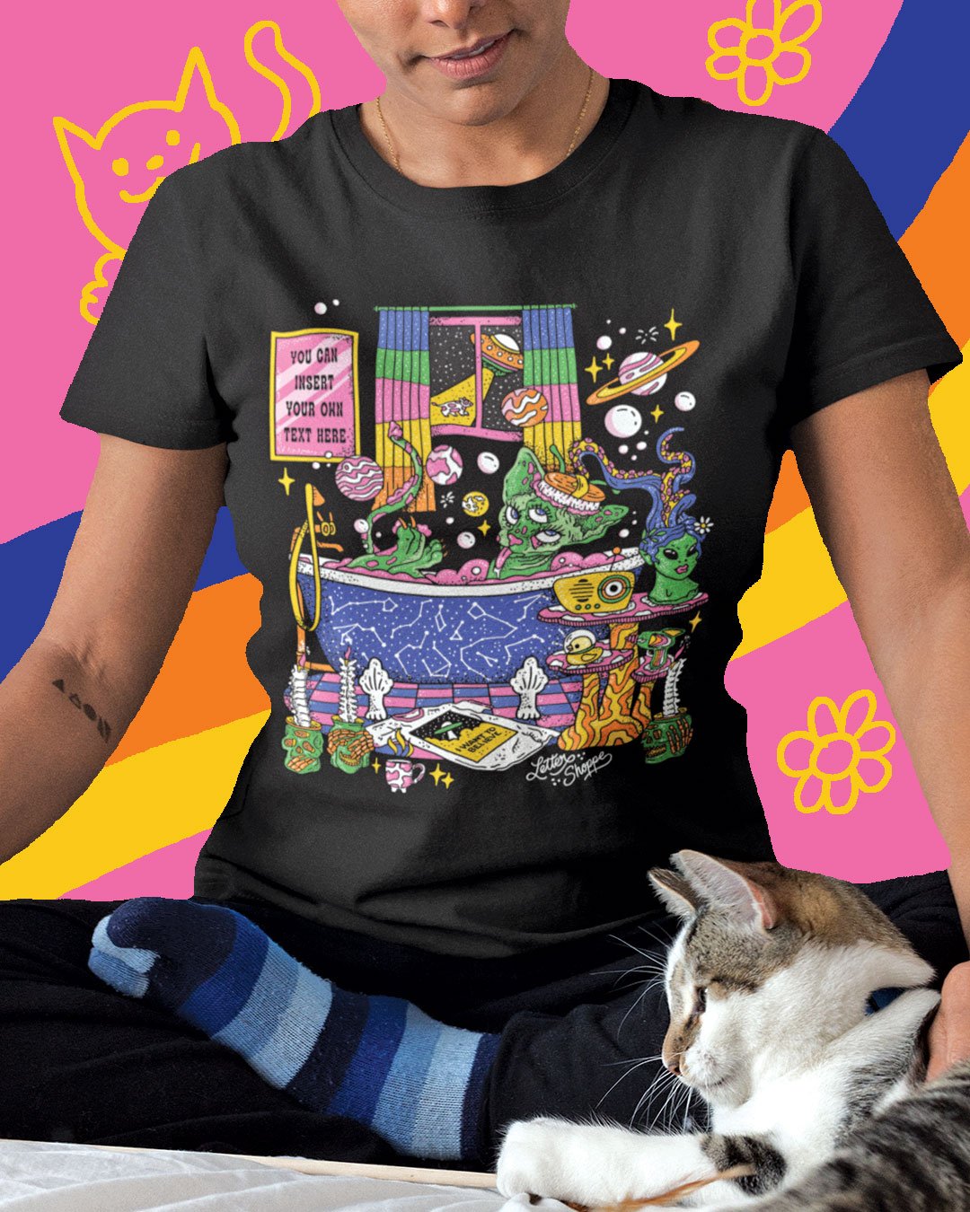 Alien Sphynx Bubble Bath Unisex Custom Text Tee