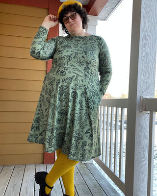 Olive Green Mushroom Long Sleeve Dress