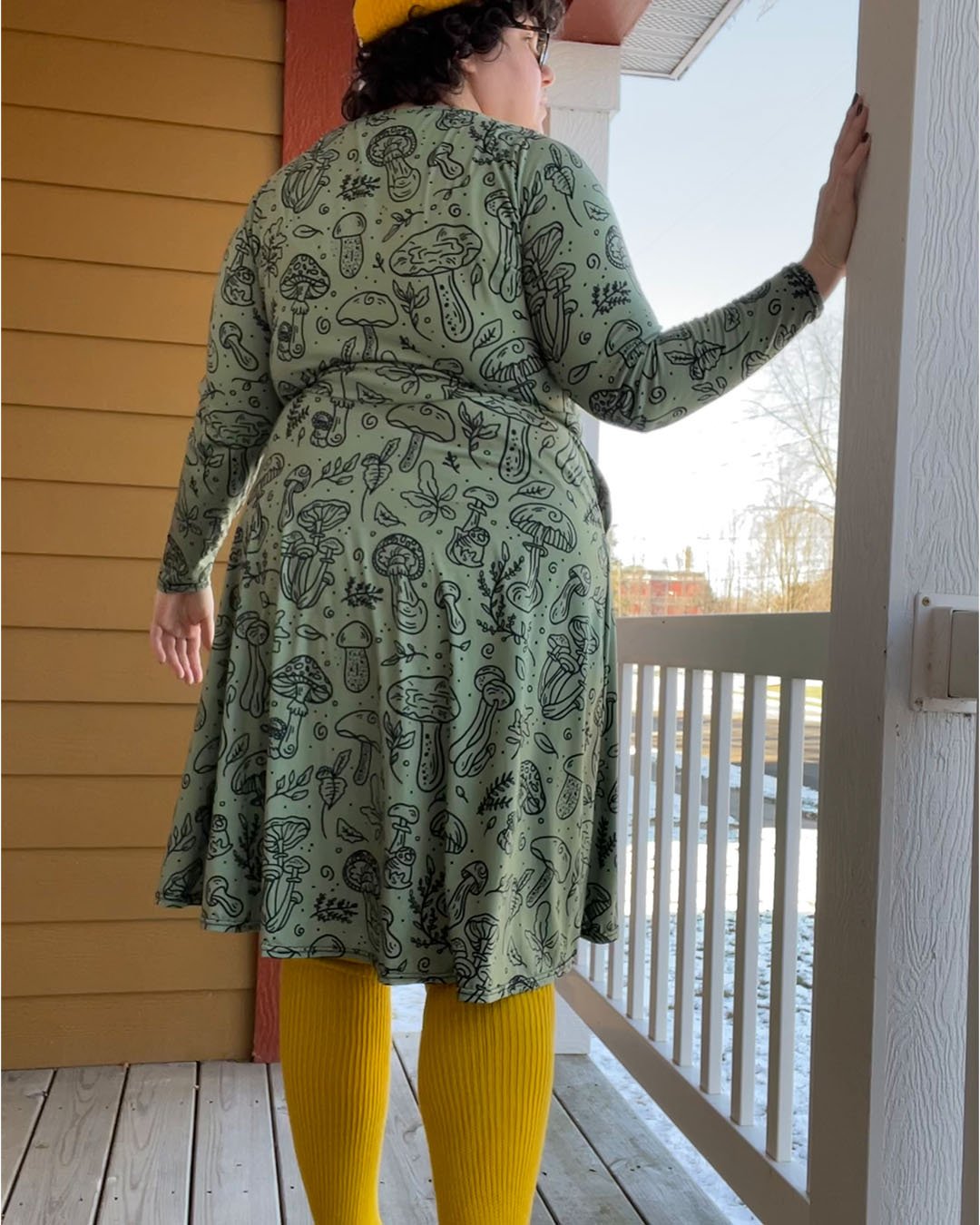 Olive Green Mushroom Long Sleeve Dress