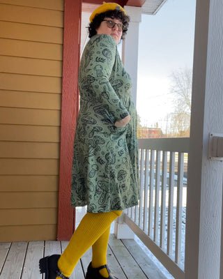 Olive Green Mushroom Long Sleeve Dress