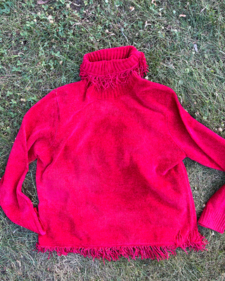 Red Knitted Fringe Turtle Neck Sweater