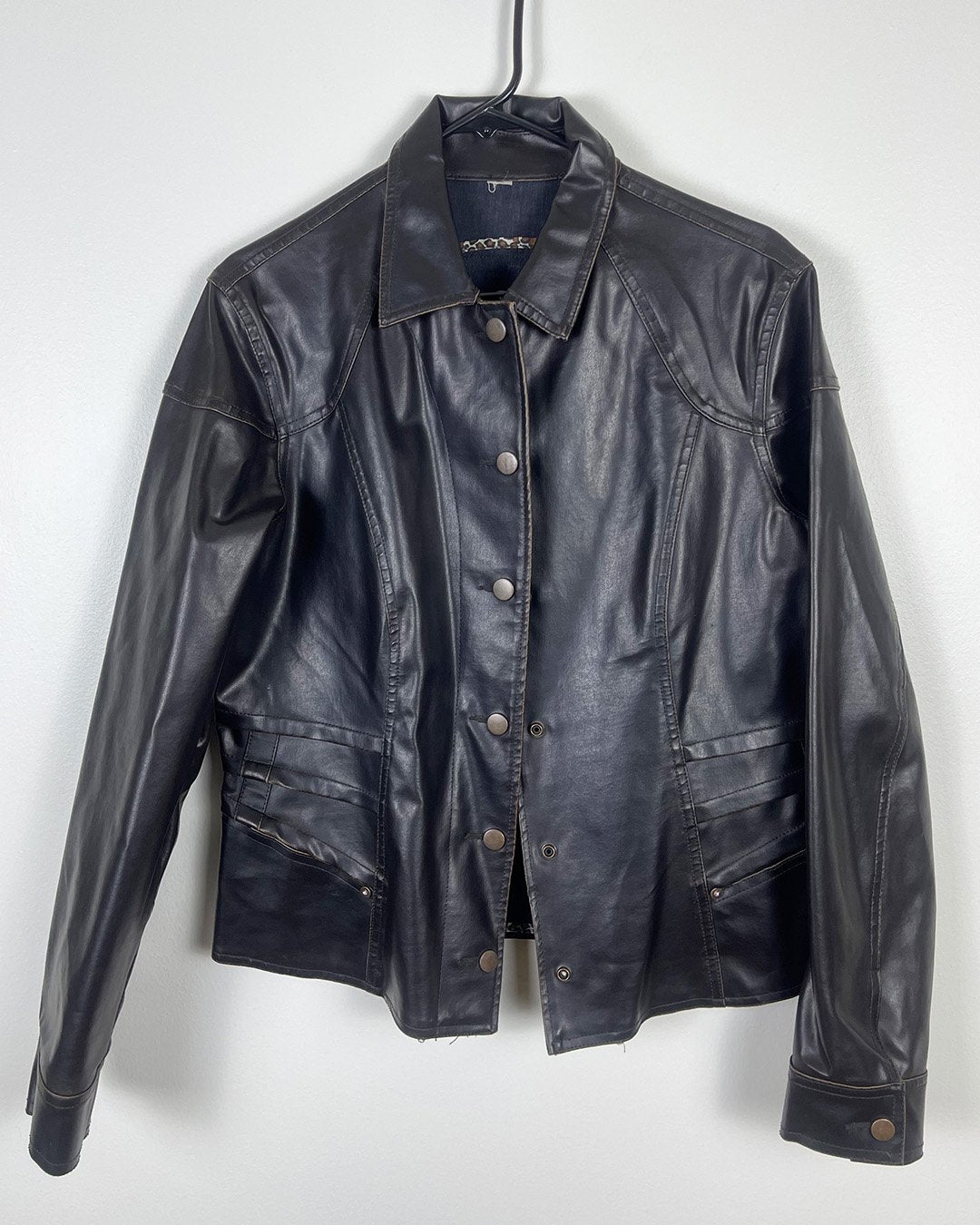 M - Brown Button Up Leather Jacket