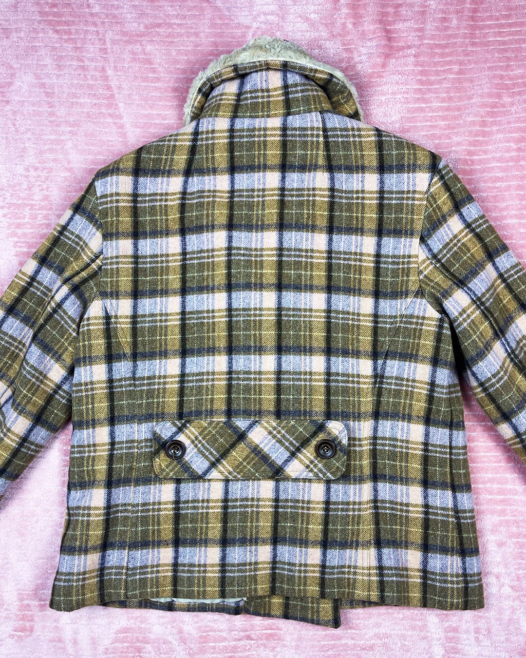 L - Wool Collared Black and Yellow Plaid Jacket