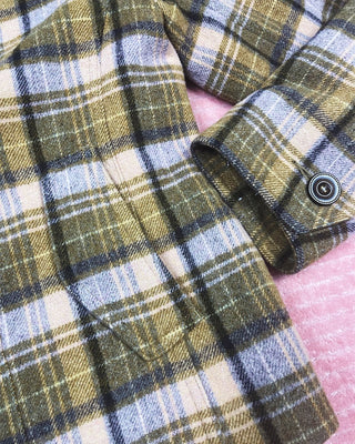 L - Wool Collared Black and Yellow Plaid Jacket